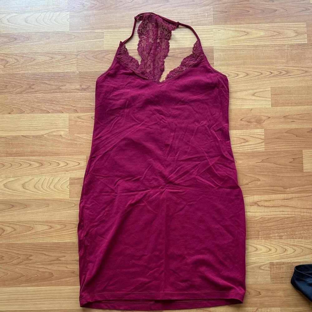 Express Burgundy Lace-Trim Mini Dress